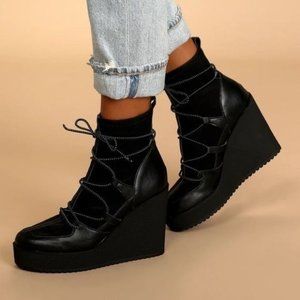 Steve Madden Atomic Wedge Lace-Up Bootie in Black Leather